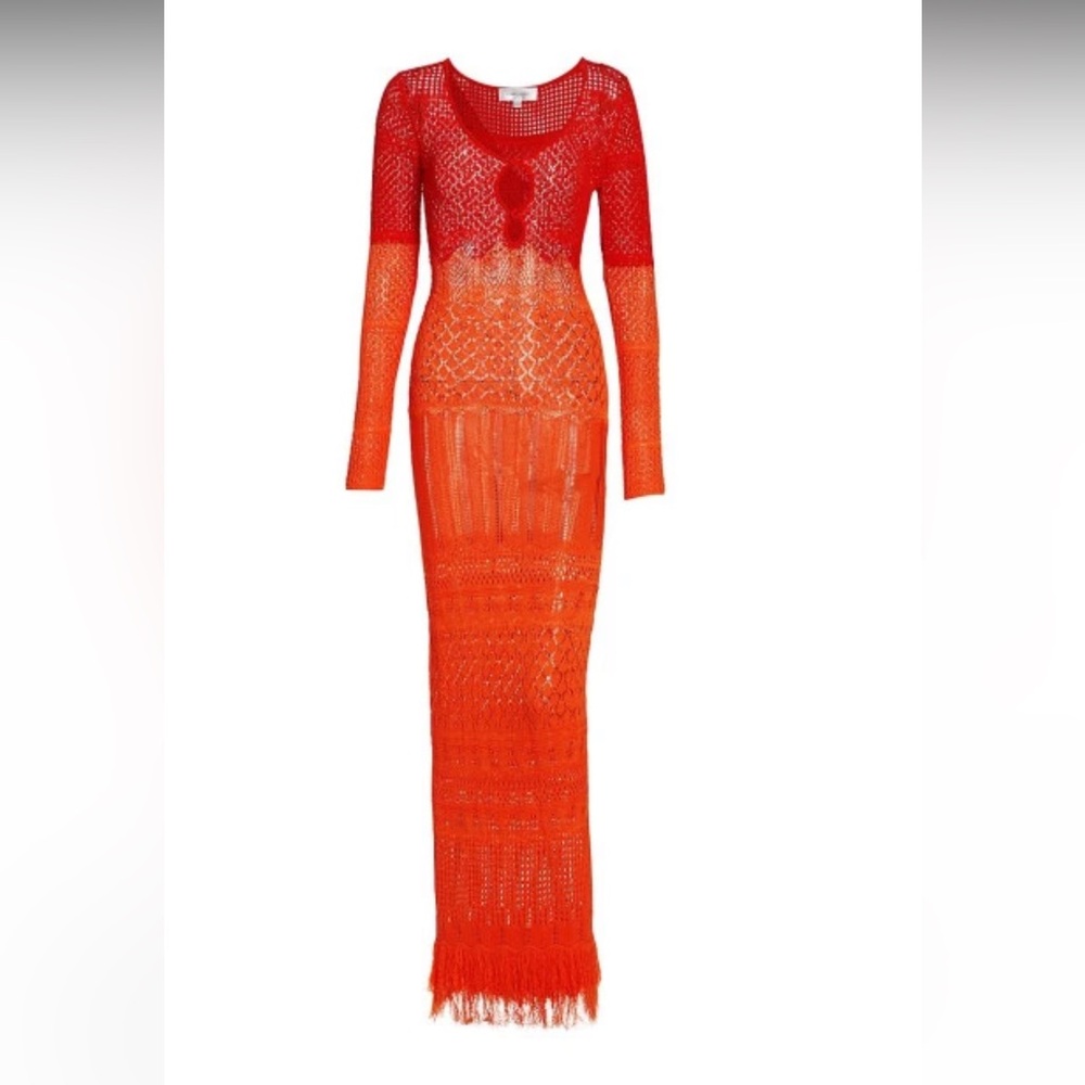 RONNY KOBO-Elegant Orange Crochet Maxi Dress